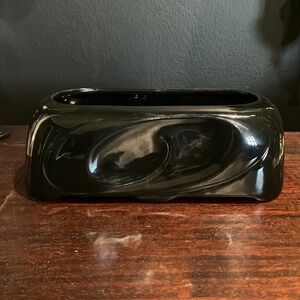 Vintage Black Ceramic Oblong Planter with Swirl Design